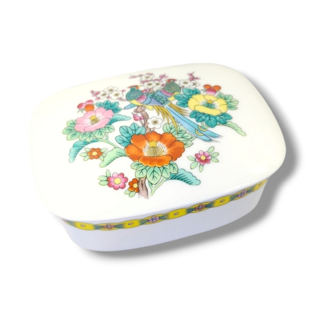 Vintage‎ Kutani Bird Floral Porcelain Mikasa Bone China Storage Box With Lid